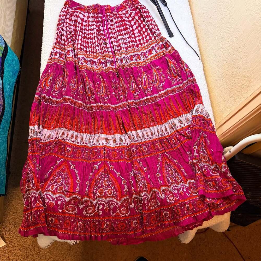 Magic Scarf Company Maxi Skirt Pink Boho Cotton